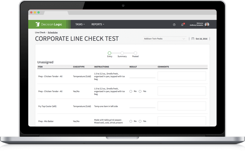 Decision Logic digital line check for restaurant safety