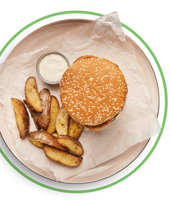 Burger with potato wedges