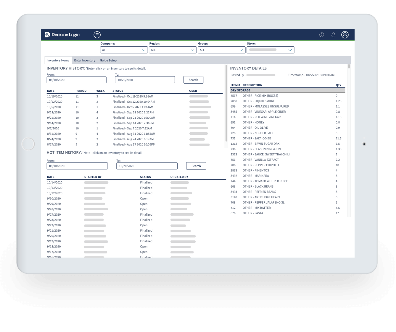 Inventory History Dashboard