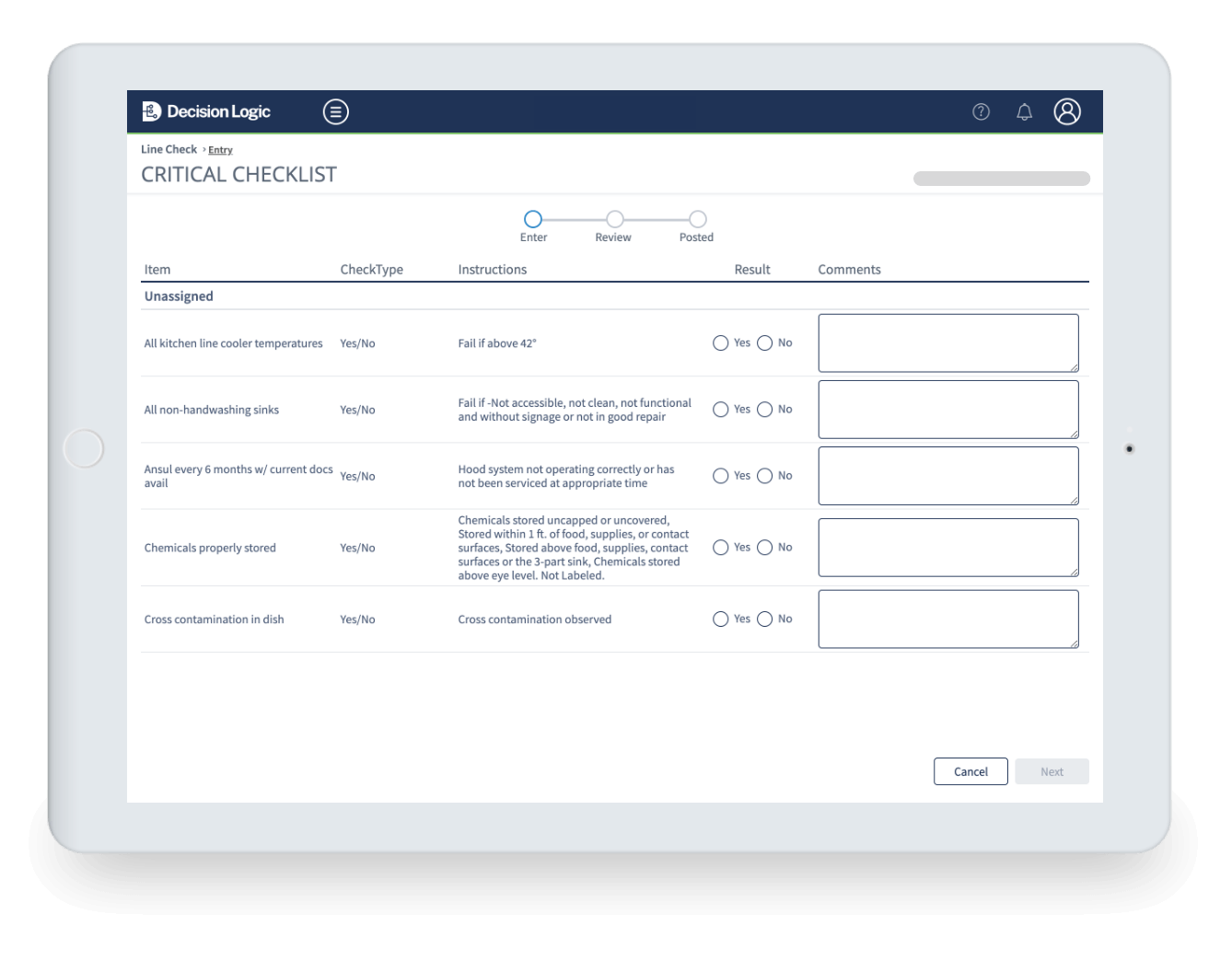 Digital Manager app checklist